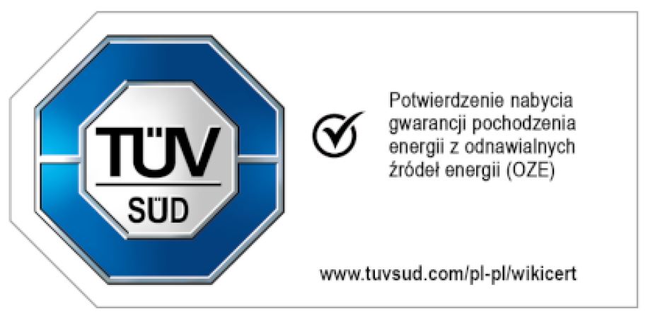 TÜV SÜD – potwierdzenie nabycia gwarancji pochodzenia energii z odnawialnych źródeł energii (OZE)